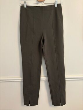 Tibi Olive Straight-Leg high waisted ankle slit Tailored Pants